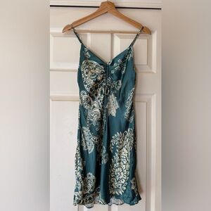 ZARA Teal Paisley Satin Slip Dress Adjustable Straps XS
